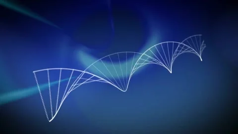 Animation of dna strand over light trails on blue background Stock Footage 327642022