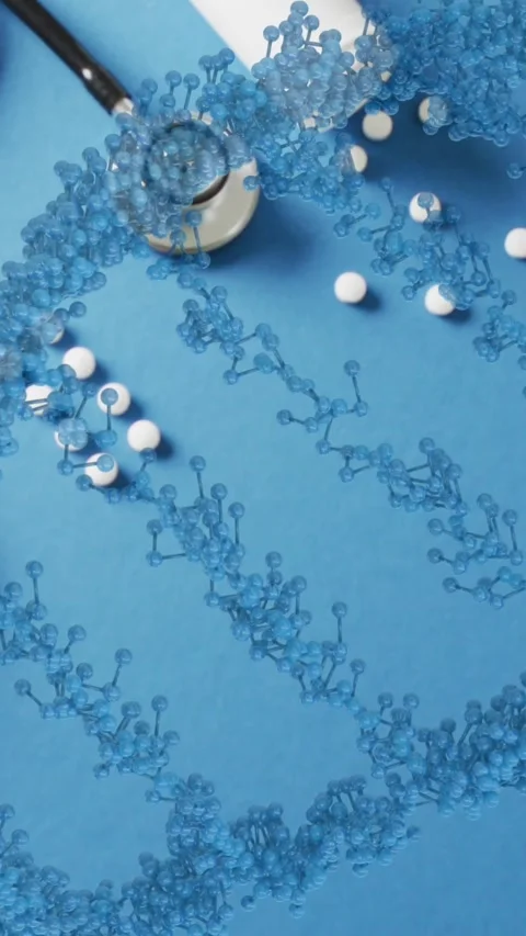 Animation of dna strand over pills and stethoscope Stock Footage 342643308