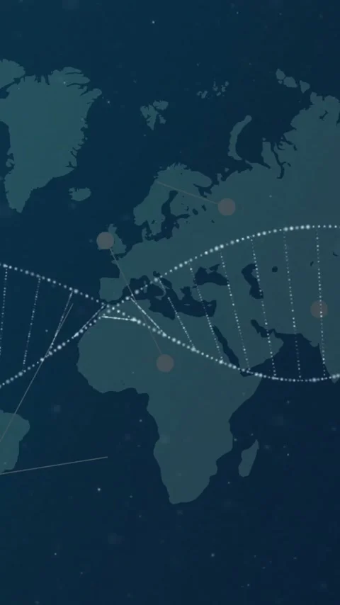 Animation of dna strand over world map on black background Stock Footage 344614508