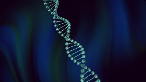 Animation of dna strand rotating over moving dark blue and green background Stock Footage 310767873