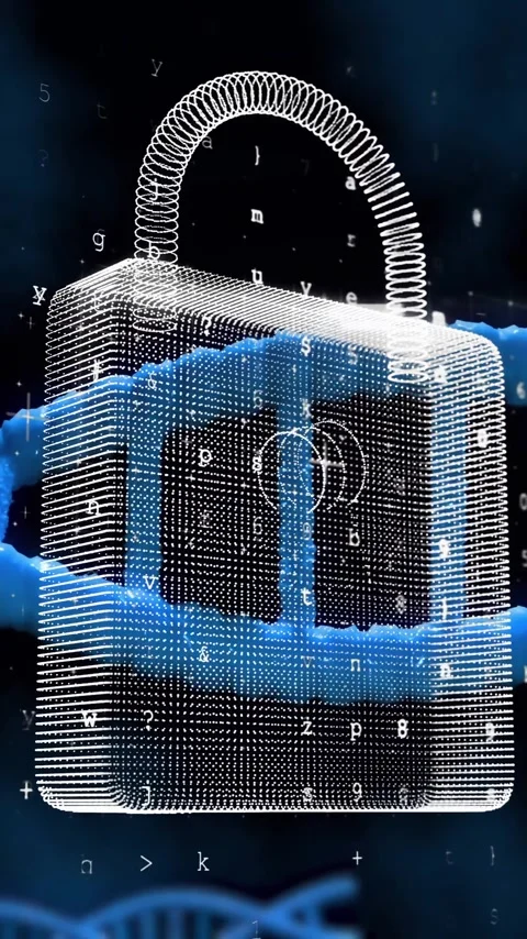 Animation of dna strand, scientific data processing over padlock Stock Footage 342806433