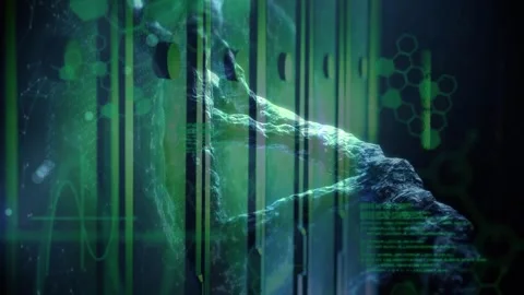 Animation of dna strand spinning and data processing Stock Footage 327064360