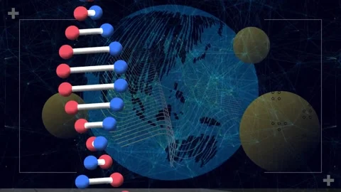 Animation of dna strand spinning and data processing over american football Stock Footage 328014482