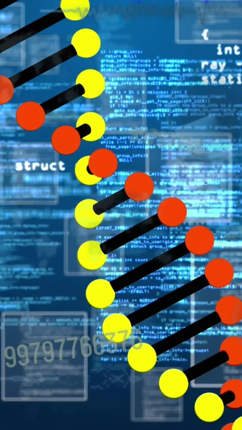 Animation of dna strand spinning and data processing on blue background Stock Footage 344722636