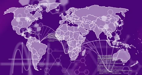 Animation of dna strand spinning with data processing over world map Stock Footage 330294357