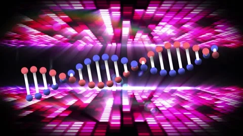 Animation of dna strand spinning over man dancing and dna strand Stock Footage 327448540