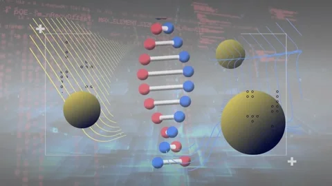 Animation of dna strand spinning over data processing and human body Stock Footage 327844546