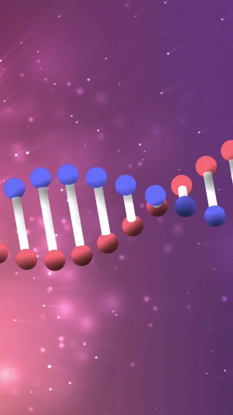 Animation of dna strand spinning over particles in universe Stockbeeldmateriaal 343718811