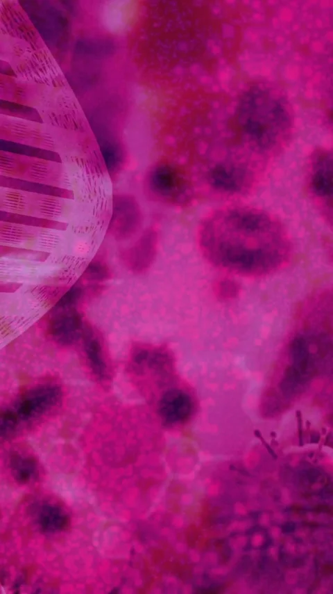 Animation of DNA strands and binary coding over virus cells on pink background Stock-Footage 320183828