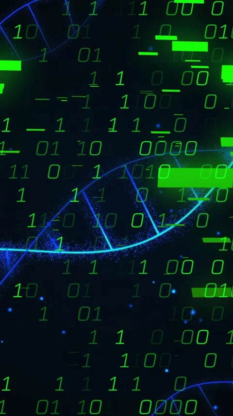 Animation of dna strands and binary coding digital data processing Video stock 342708024