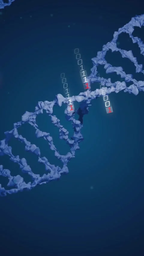 Animation of dna strands and binary coding data processing 動画素材 343954615