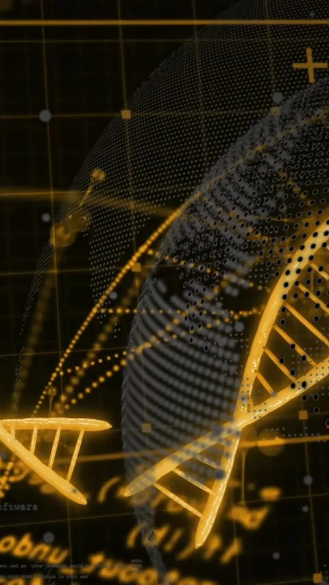 Animation of dna strands, data processing on black background Stock Footage 342997125