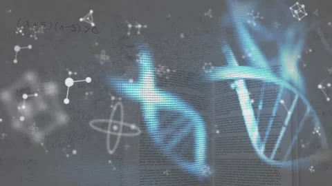 Animation of dna strands, molecules and data processing Stock Footage 328240376