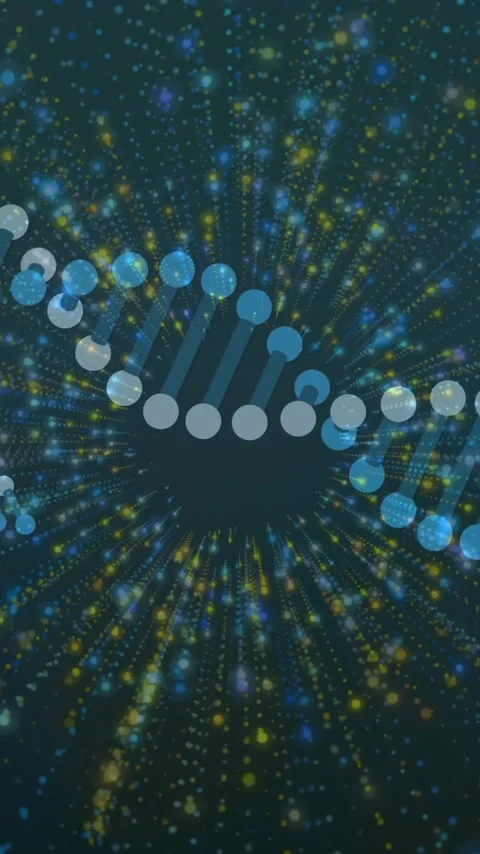 Animation of dna strands over light spots on black background Stock Footage 344614588