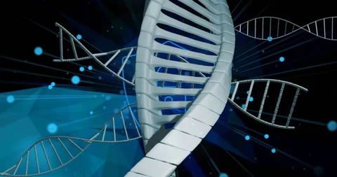 Animation of dna strands over spots and padlock Stock Footage 265708049