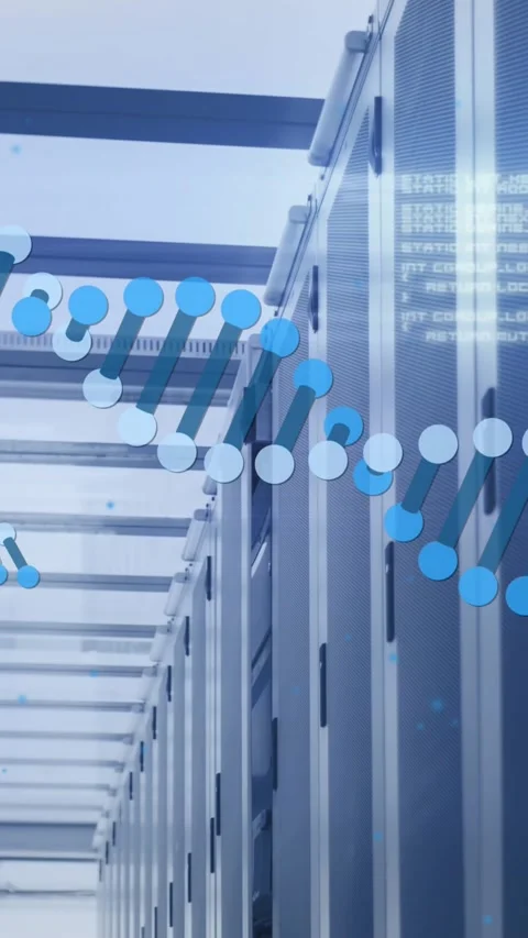 Animation of dna strands spinning and data processing over computer servers Stock Footage 341953260