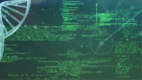 Animation of dna structure and data processing over network of connections on Stock Footage 326625183