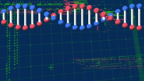 Animation of dna structure with computer data in background Stock Footage 327007489