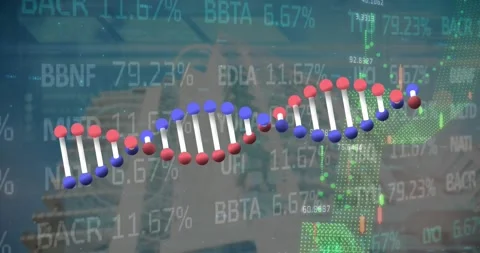 Animation of dna structure over financial and stock market data processing Stock Footage 326764012