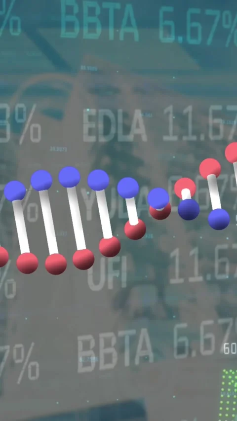 Animation of dna structure over financial and stock market data processing Stock Footage 344774556