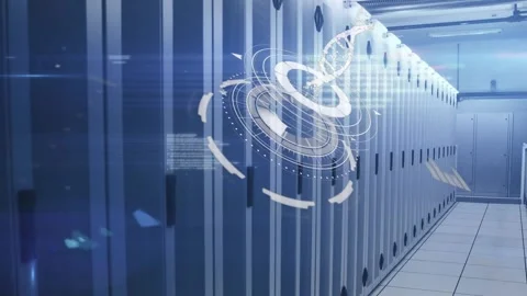 Animation of dna structure over round scanner and data processing against Stock Footage 327527714