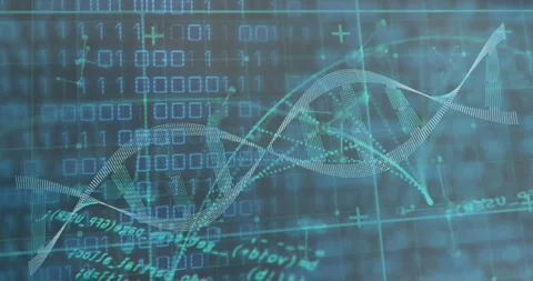 Animation of dna structure spinning and binary coding data processing against Stock Footage 330664624