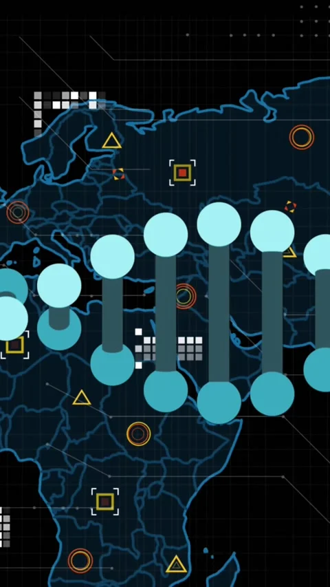 Animation of dna structure spinning over world map and data processing against Stock Footage 344402436