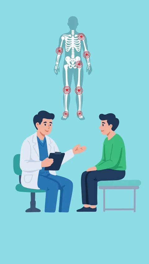 Animation of doctor explaining human skeleton anatomy to patient Stock Footage 340956120