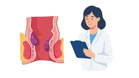 Animation doctor explaining internal hemorrhoids Stock Footage 340825734