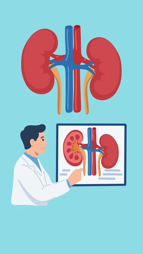 Animation of doctor explaining kidney anatomy to patient on screen Stock Footage 340956449