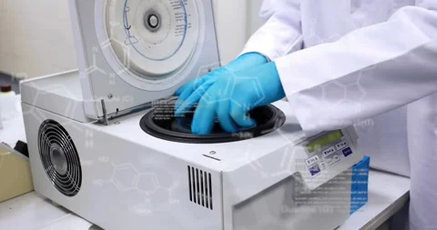 Animation of doctor in lab over data processing Stock Footage 329849567