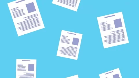 Animation of documents falling against a bright blue background representin.. Video stock 333295238