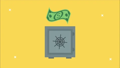 Animation of dollar bills falling into a metal safe representing financial .. Video stock 339086109