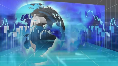 Animation of dollar sign in rotating globe with multiple moving graphs and grid Stock Footage 328014638