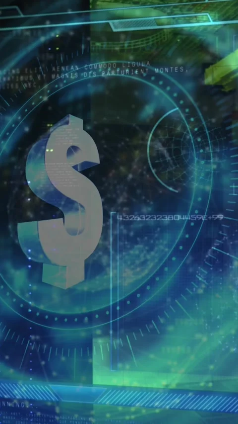 Animation of dollar sign on rotating safe lock over data processing and computer Stock Footage 324023669