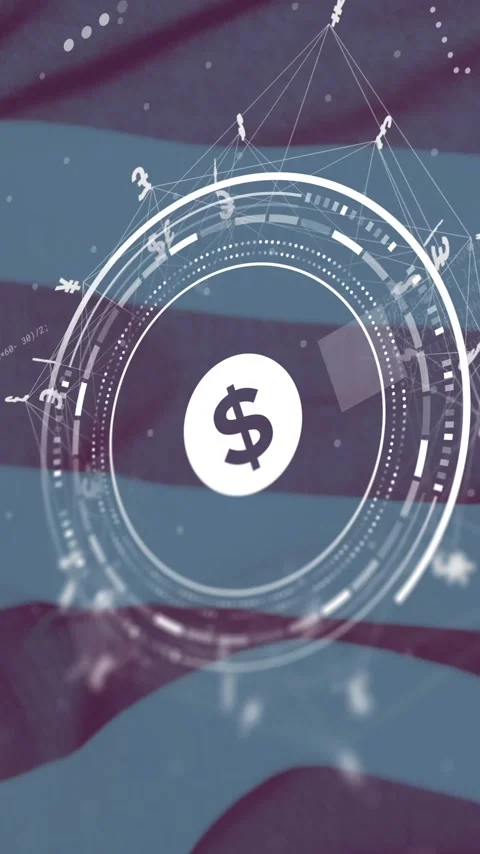 Animation of dollar symbol and data over flag of usa Stock Footage 343824272