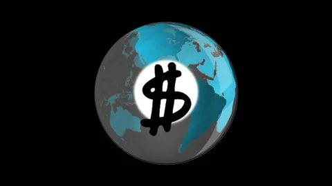 Animation of dollar symbol over spinning globe icon against black background Stock Footage 330248153