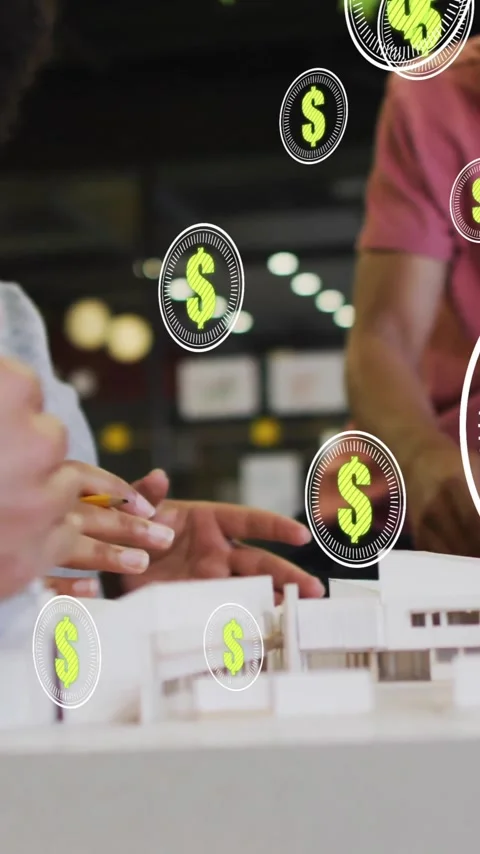 Animation of dollar symbols and data processing over diverse business people in Stock Footage 342806045
