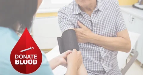 Animation of donate blood text over doctor taking blood sample Stock Footage 329020523