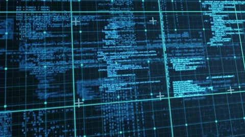 Animation of dots and grid pattern over computer language against black Stock Footage 239789512