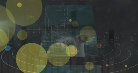 Animation of dots blinking over solar system and data on digital screens over Stock Footage 316462798