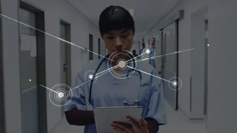 Animation of dots connecting with lines over portrait of smiling asian female Stock-Footage 202901225