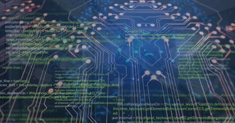 Animation of dots forming circuit board pattern over programming language 스톡 동영상 327961378