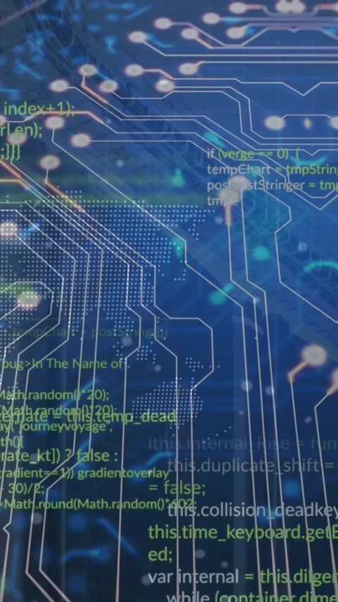 Animation of dots forming circuit board pattern over programming language Stock Footage 344693107
