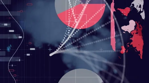 Animation of dots forming dna helix over infographic interface against smoke in Stock Footage 312488826