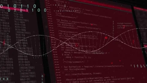 Animation of dots forming dna molecule, programming language, numbers over Stock Footage 328256733