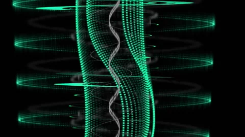Animation of dots forming dynamic wave pattern over circular patterns against Stock Footage 312509703