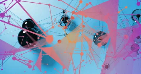 Animation of dots forming geometric shapes over black abstract pattern in Stock Footage 315837998
