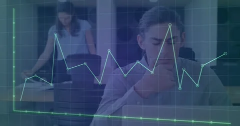 Animation of dots forming graph over grid pattern against middle eastern man Stock Footage 246588626