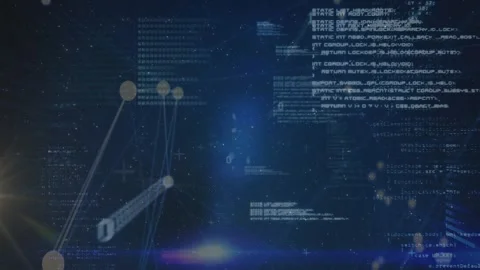 Animation of dots interconnecting with lines and computer language moving in Stock Footage 329417790